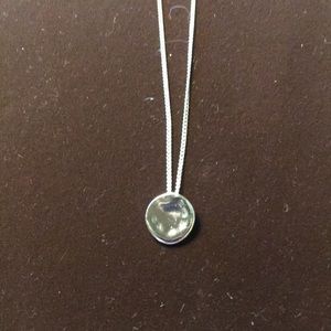 Silver delicate chain with floating silver hammered disk.